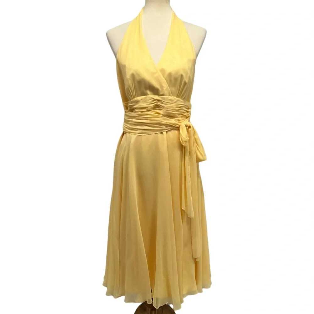 Maggy London Yellow Silk Halter Fit & Flare Dress_12